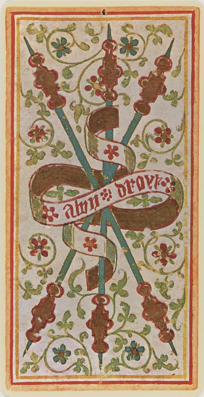 I Tre di Bastoni, facsimile di una carta dei tarocchi dal mazzo 